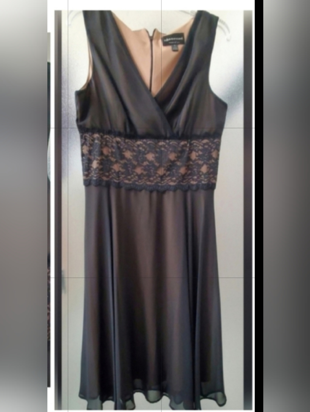 Connected Apperal women sz 12 black dress overlay with lace waist panel.